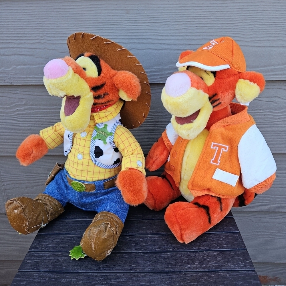 Disney Tigger Varsity Jacket & Tigger as Woody 13 Inch Plush Stuffed Winnie Pooh